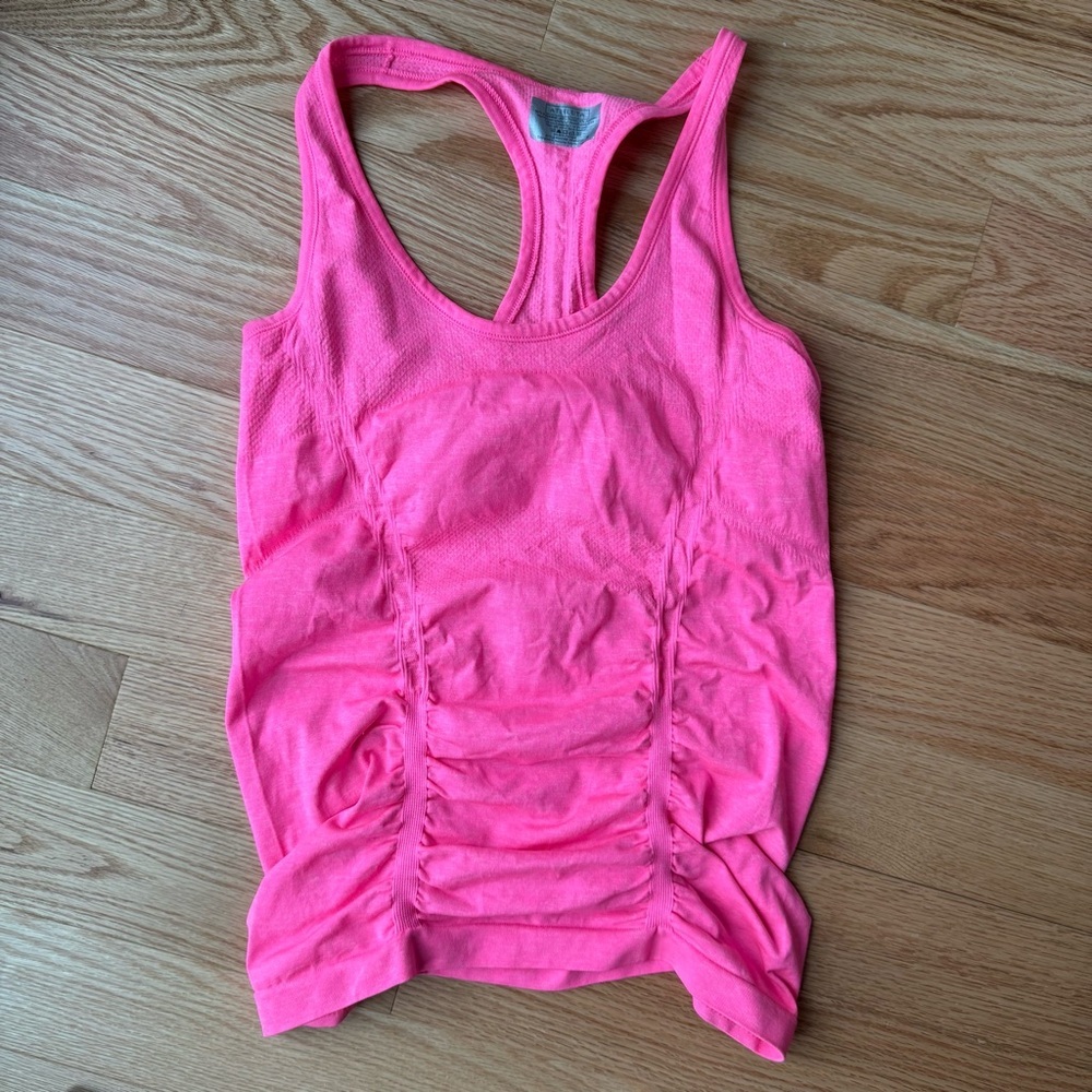 Athleta Fastest Track Tank Top, Neon Pink Ruched Racerback - Size S - Picture 3 of 6